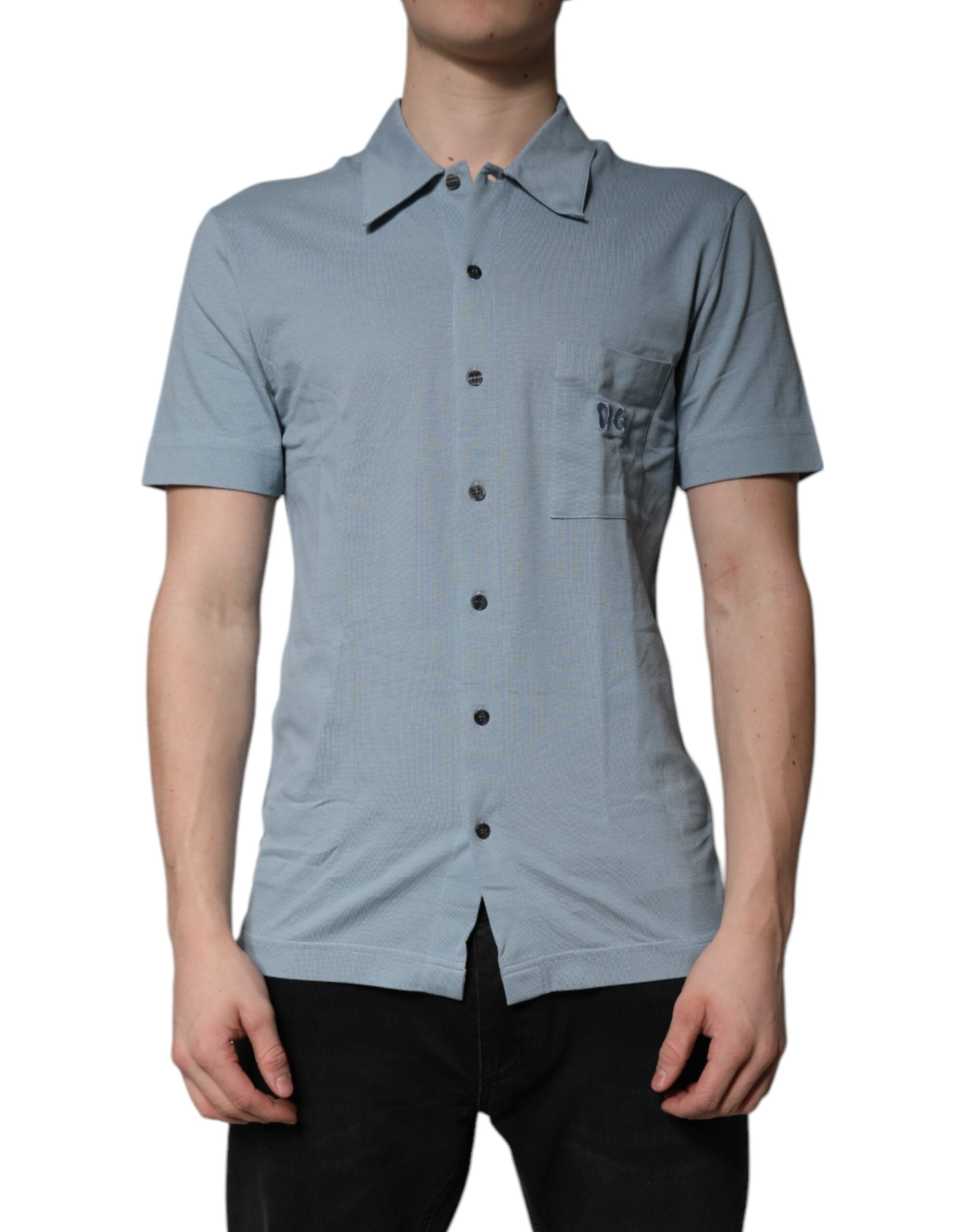 Dolce & Gabbana Men's Blue Cotton Button-Down Polo Shirt